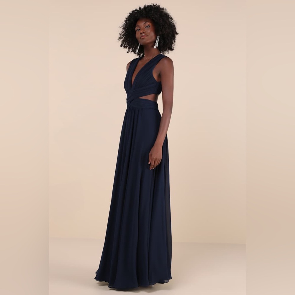 Lulus Vivid Imagination Backless Cutout Long Maxi Dress, Navy Blue, Size S, NWT